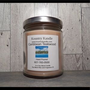 Caribbean Teakwood Scented, Soy Blend, Hand Poured Candle